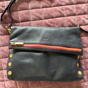 Hammitt Black Leather Crossbody Bag with Gold and Red Accents